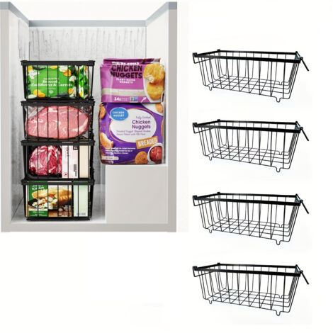 Lot de 4 paniers de rangement pour réfrigérateur de cuisine, étagère de rangement pour congélateur portable, panier de rangement empilable
