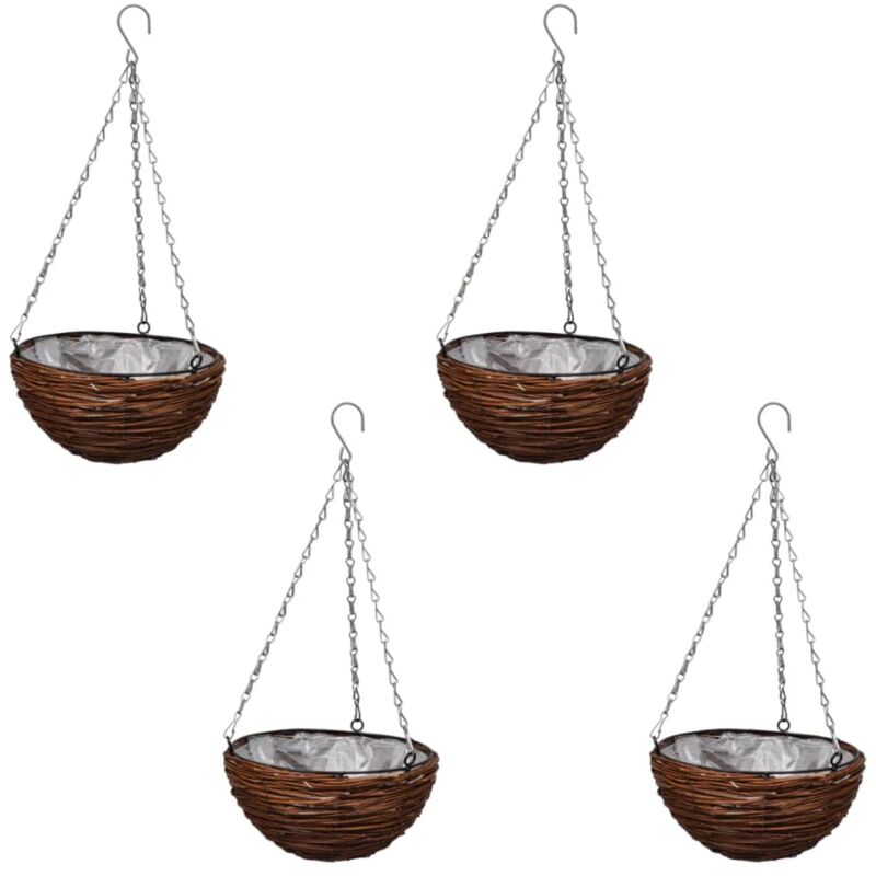 Lot de 4 Paniers Supsendus en Saule avec Fonds et Chaine Pendante