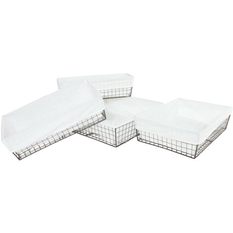 Lot de 4 paniers Tanta, paniers de conservation pour la salle de bain, métal avec enveloppe en tissu