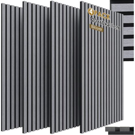 Lot de 4 Panneau Acoustiques,Panneau Mural Decoratif,en Bois MDF,Panneaux Muraux Acoustique,120x60x2,1 cm,pour Chambre,Bureau-Gris