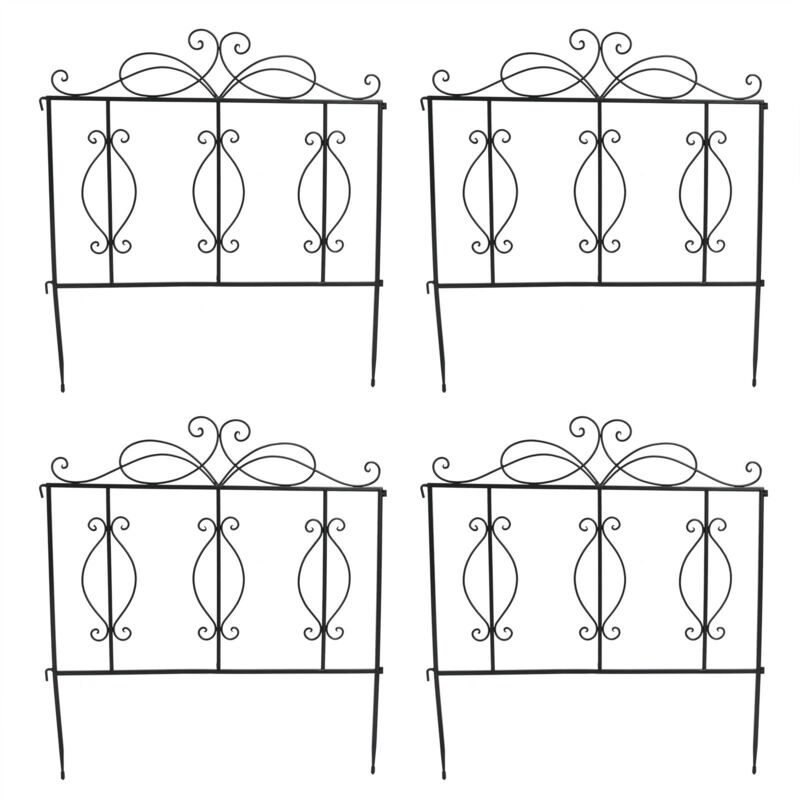Lot de 4 panneaux de clôture de jardin en métal - Barrière décorative pour extérieur - Idéal pour aménagement paysager