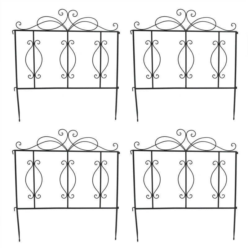 Lot de 4 panneaux de clôture de jardin en métal et fer pour extérieur, décoration de paysage