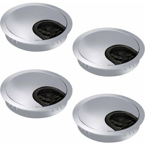 Lot de 4 passe-câbles de 60 mm - Passe-câbles - Goulotte de bureau avec joint à brosse pour bureau/bureau/plans de travail - Métal