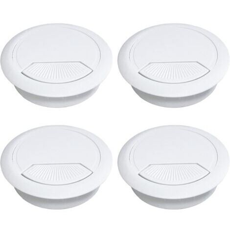 Lot de 4 passe-câbles ronds pour bureaux, diamètre de perçage 60 mm, pour tables, bureaux et plans de travail.