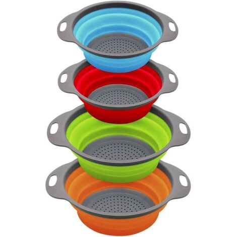 Lot de 4 passoires de cuisine pliables colorées en siliCône - Idéal pour égoutter les pates, les légumes (rouge + bleu, orange + vert)-Fei Yu