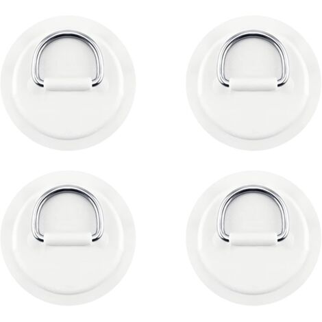 Lot de 4 Patchs Anneau en D - Acier Inoxydable et PVC - Pour Bateau Gonflable Kayak SUP - Blanc - 8 cm