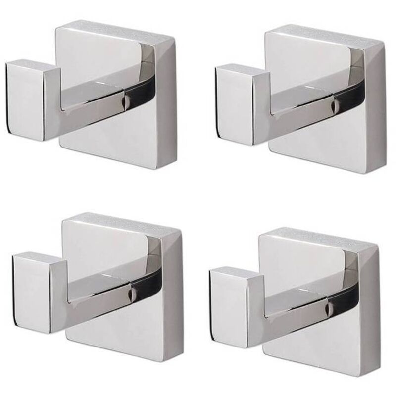 Lot de 4 Patère de salle de bain Serviette De Bain Crochet En Inoxydable Carré Vêtements Serviette Manteau Robe Crochet Armoire Placard Porte