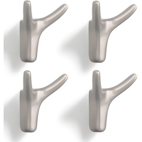 Lot de 4 patères doubles robustes en alliage de zinc pour couloir, chambre, salon, cuisine, vis incluses (nickel nacré)