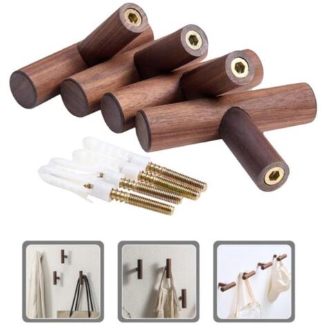 Lot de 4 patères murales en bois avec vis - Crochets porte-manteaux - Porte-manteaux mural en bois naturel - Installation murale