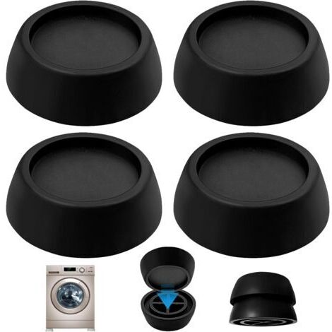 Lot de 4 Patin en Caoutchouc de Machine à Laver, Amortisseurs de vibration en caoutchouc pour machines à laver, Anti Vibration Pieds en Caoutchouc, pour Machine à Laver et Sèche (Noir)