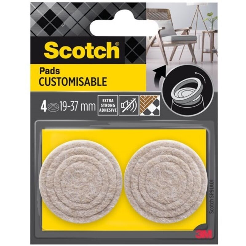 SCOTCH Lot de 4 patins feutre customisable prédécoupés, SCOTCH, 37 31 25 et 19 mm, beige