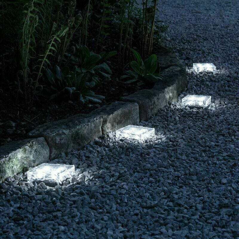 Lot de 4 pavés solaires en verre led éclairage de chemin blanc large,