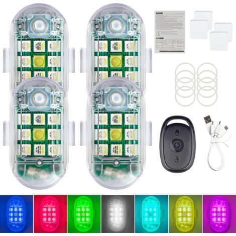 Lot de 4 Pcs lumière stroboscopique Lampe Mini Drone, LED Voiture Exterieur de sécurité à éclairage Anti-Collision Lights à visibilité à 360 degrés avec Plusieurs Options de Mode d'éclairage