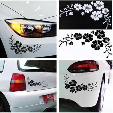 Lot de 4 Pcs NOIR Sticker Voiture Fleur Autocollant Waterproof Amovible Décoration Véhicule Couverture de Rayures