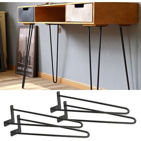 Lot de 4 Pcs Pieds de Table en Épingle à Cheveux pour Table Basse 41cm-Noir