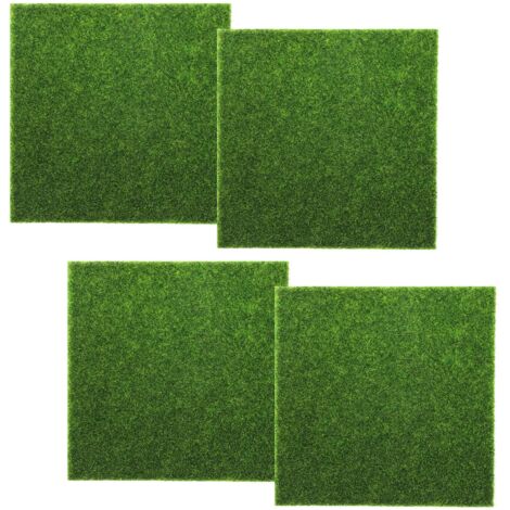 Lot de 4 pelouses artificielles pour jardin miniature - 15 x 15 cm - Tapis de jardin miniature - Mousse artificielle - Décoration de jardin - Décoration miniature - Maison de lutin