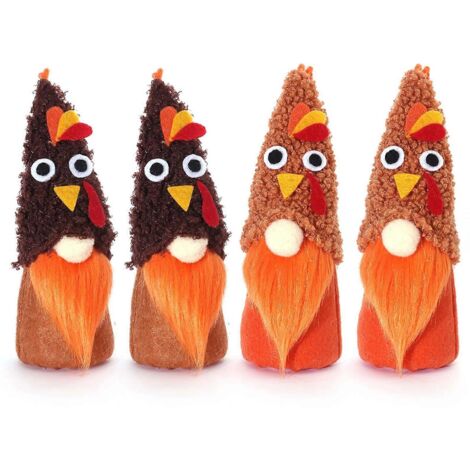Lot de 4 pendentifs nains/elfes mignons en forme de chapeau de dinde pour poupée, avec lumière LED, pour la maison, la ferme ou la porte d'entrée.