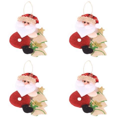 Lot de 4 pendentifs Père Noël en tissu, décoration à suspendre pour sapin de Noël