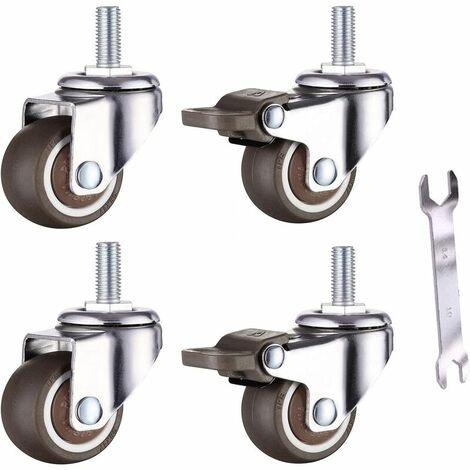 Lot De 4 Petites Roulettes Pour Meubles - 25 Mm - Caoutchouc Souple Tpe - M6 X 15 Mm - Filetage (2 Pièces Avec Frein) (25 Mm)