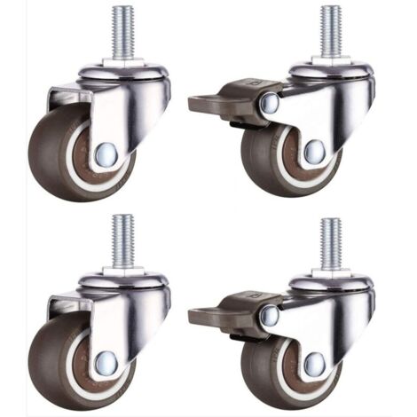 Lot De 4 Petites Roulettes Pour Meubles - 25 Mm - Caoutchouc Souple Tpe - M6 X 15 Mm - Filetage (2 Pièces Avec Frein) (25 Mm)