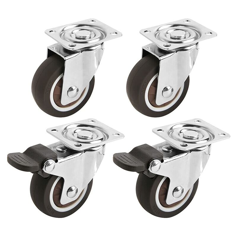 Linghhang - Lot de 4 Petites Roulettes pour Meubles 50mm Comprend 2 Roulettes Freinées et 2 Roulettes Pivotantes Charge 100kg