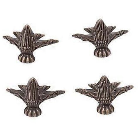 Lot de 4 petits pieds d'angle décoratifs en métal pour boîte à bijoux ou table, avec vis, style vintage