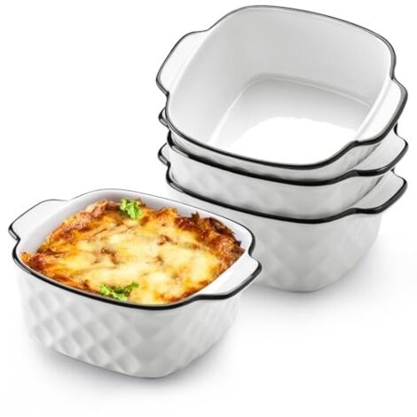 Lot de 4 petits plats de cuisson carrés en céramique de 368,5 g pour friteuse à air, plats de cuisson en céramique avec poignées (motif losanges)