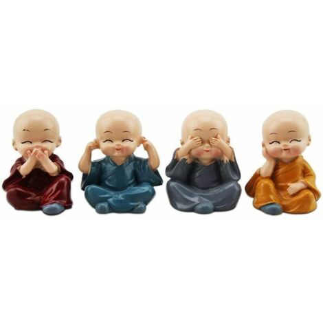 Lot de 4 pièces Moines mignons Figurines Petite Statue en Résine, Artisanat Ornement Créatif pour La Maison, Bureau Voiture Décoration Décor Cadeau