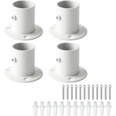 Lot de 4 Pièces Support de Tige Réglable en Acier Inoxydable, 2.5 CM, Base Épaissie Fermeture Murale Charge Lourde pour Armoire Rideau Douche Séchoir, Blanc