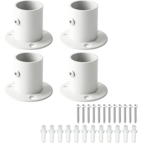 Lot de 4 Pièces Support de Tige Réglable en Acier Inoxydable, 2.5 CM, Base Épaissie Fermeture Murale Charge Lourde pour Armoire Rideau Douche Séchoir, Blanc