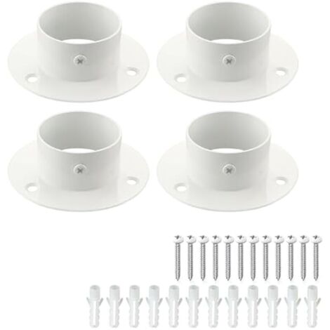 Lot de 4 Pièces Support de Tige Réglable en Acier Inoxydable, 5 CM, Base Épaissie Fermeture Murale Charge Lourde pour Armoire Rideau Douche Séchoir, Blanc