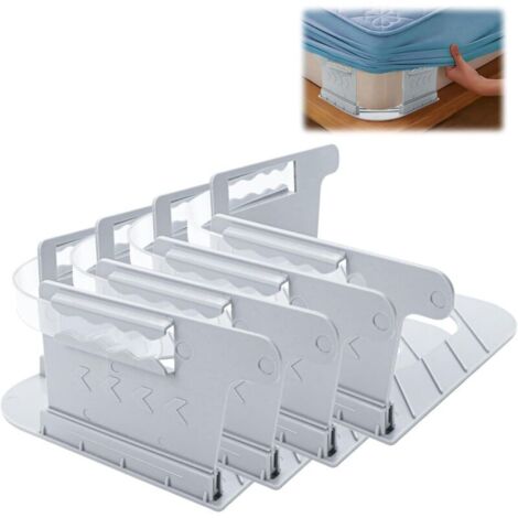 Lot de 4 Pièces Tendeur Drap Housse, Attache Drap Housse,Adapté à  des Lits,Attache Drap pour Les Coins de Lit,Pince Drap Housse,Invisible et Transparent,Antidérapant et Stable,Tendeur Drap(Gris)