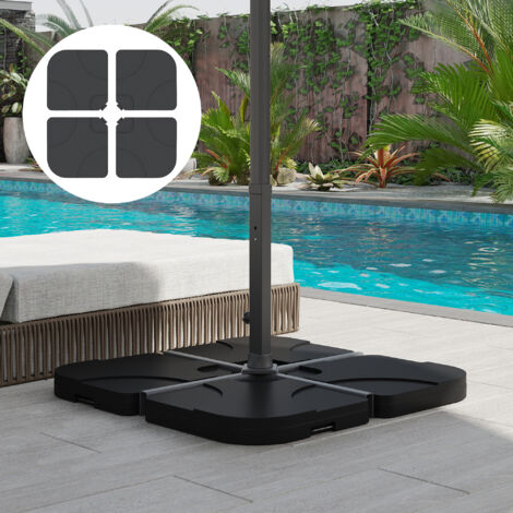 Lot de 4 pied de parasol poids de lestage carré avec poignée pour parasol A remplir d'eau jusqu'à 60 kg ou de sable jusqu'à 72 kg 50 x 50 x 8 cm polyéthylène haute densité noir
