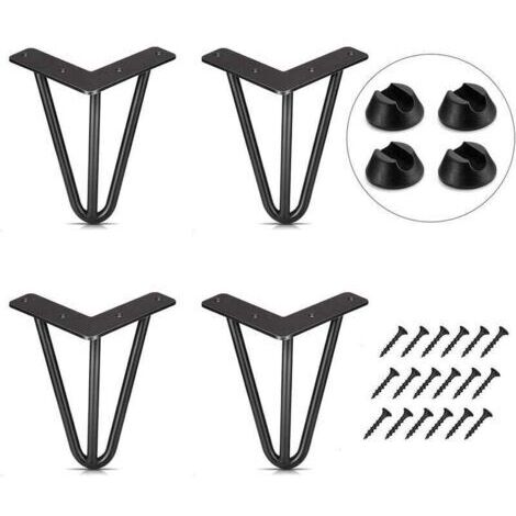 Lot de 4 Pied de Table 10cm Pied Meubles DIY pour Table à Manger Basse Bureau Noir + Protège Pieds et Vis