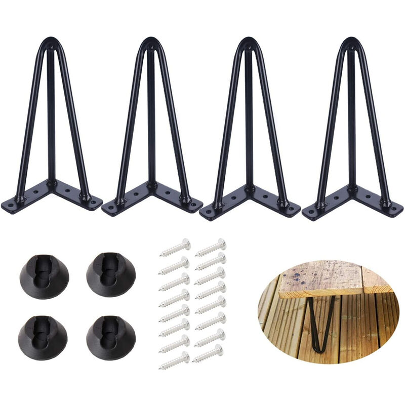 Lot de 4 Pieds de Meubles en Épingle à Cheveux Pieds de Table Chaise pour diy avec Protecteurs de Sol et Vis - Hauteur 20cm