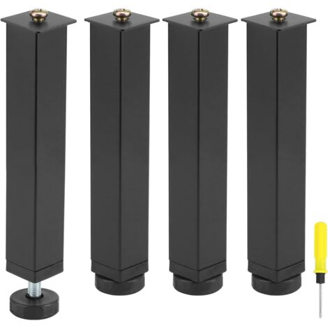 Lot de 4 - Pied Réglable - Sommier à Lattes - Hauteur Ajustable 20-22 cm - Acier Robuste - Base Antidérapante - Pour Meubles Divers - Noir - 20x22 cm