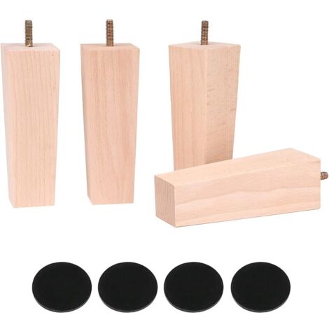 Lot de 4 pieds de canapé en bois de rechange pour fauteuil, armoire, pieds droits couleur bois M8
