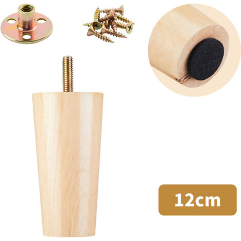 Lot de 4 pieds de canapé en bois massif, adaptés aux meubles TV, tables basses, meubles à chaussures et meubles de salle de bain (12 cm)