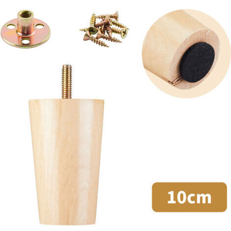 Lot de 4 pieds de canapé en bois massif adaptés pour meuble TV, table basse, meuble à chaussures, meuble de salle de bain (10 cm)