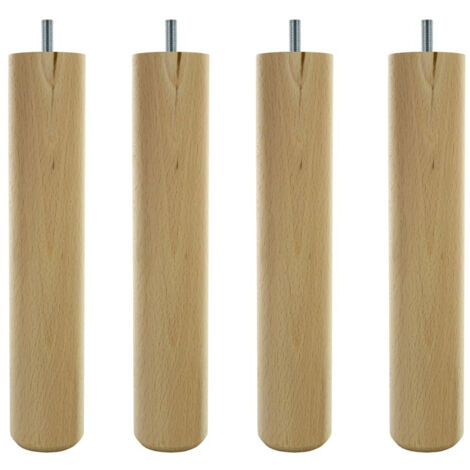 Lot de 4 Pieds de lit cylindriques Ø5 H.25cm Hêtre brut avec tige filetée Ø8