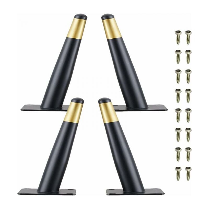 Cyslmuk - Lot de 4 Pieds de Meuble 15cm Pieds pour Table Chaise en Métal avec Base Silencieuse Antidérapante Noir+Doré