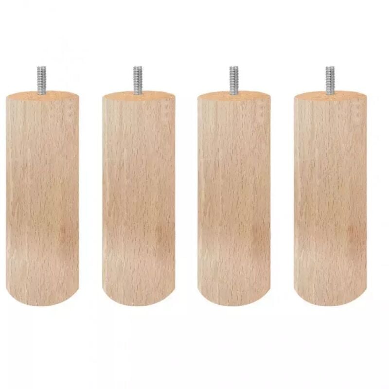 Lot de 4 pieds de meuble 15x6 rond en bois de hêtre - pieds de lit