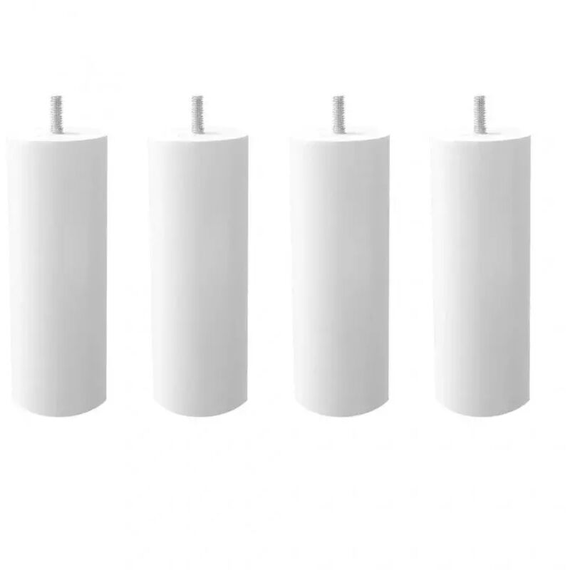 Lot de 4 pieds de meuble blanc 15x6 rond bois de hêtre - pieds de lit