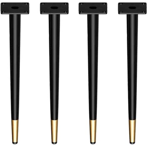 Lot de 4 Pieds de Meuble Coniques en métal, Noir et doré, réglables, Droits et Coniques, pour Bureau, chaises, armoires, canapés et Autres Meubles (35 cm).