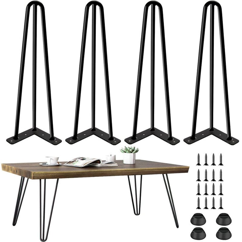 Lot de 4 Pieds de Meuble de 20cm en Épingle à Cheveux - Pieds de Table en Métal avec Vis et Protecteurs de Sol - Ulisem