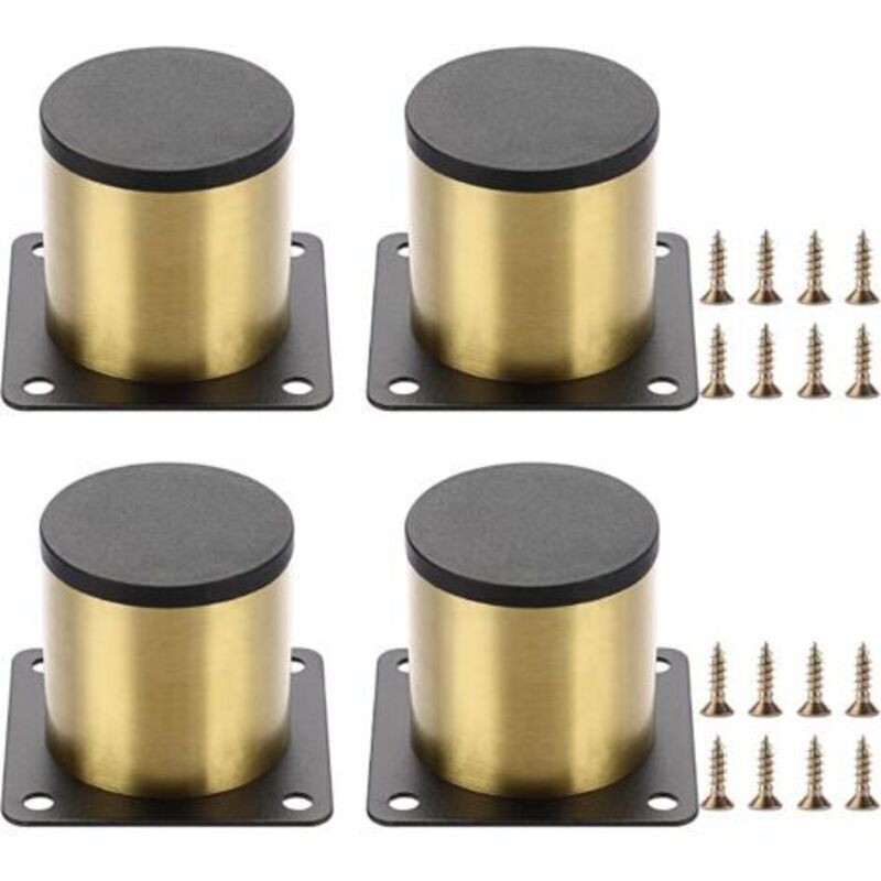 Lot de 4 pieds de meuble de 5 cm en acier inoxydable - Pour chaises, table, armoire, bureau, canapé, meubles - Avec vis - Montage facile - Rond (doré)