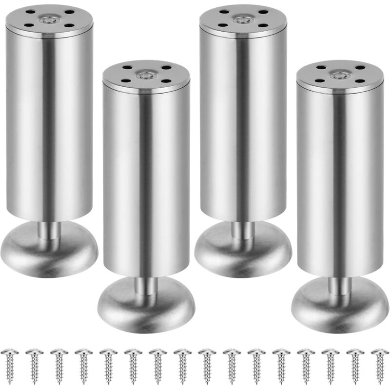 Lot de 4 pieds de meuble en acier inoxydable (charge max 250kg), pieds de meuble réglables - Pour pied canapé, pied meuble salle de bain, pied de lit