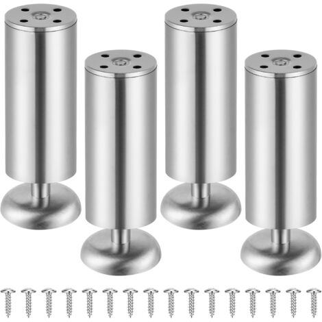 Lot de 4 pieds de meuble en acier inoxydable (charge max 250kg), pieds de meuble réglables - Pour pied canapé, pied meuble salle de bain, pied de lit & pied de table (Couleur Métallique, 15 cm)