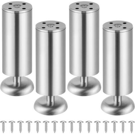 Lot de 4 pieds de meuble en acier inoxydable (charge max 250kg), pieds de meuble réglables - Pour pied canapé, pied meuble salle de bain, pied de lit & pied de table (Couleur Métallique, 15 cm)