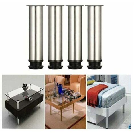 Lot de 4 pieds de meuble en acier inoxydable réglables en hauteur de 25 cm, idéal pour canapé, table, armoires.